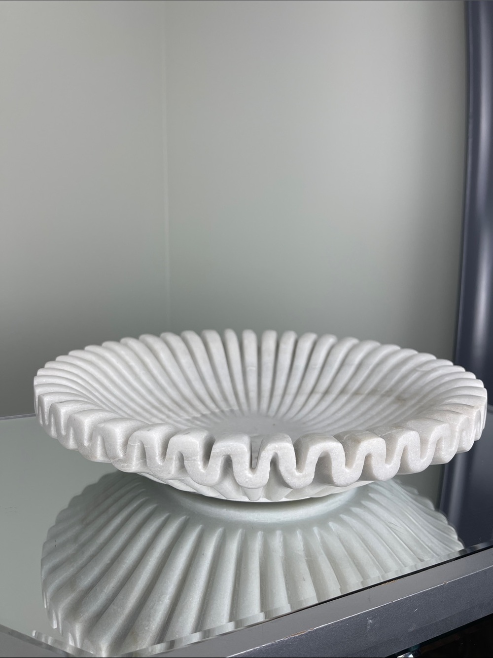 Homegoods Vintage-Style 12" White Marble Stone Fluted Scalloped Decorative Bowl